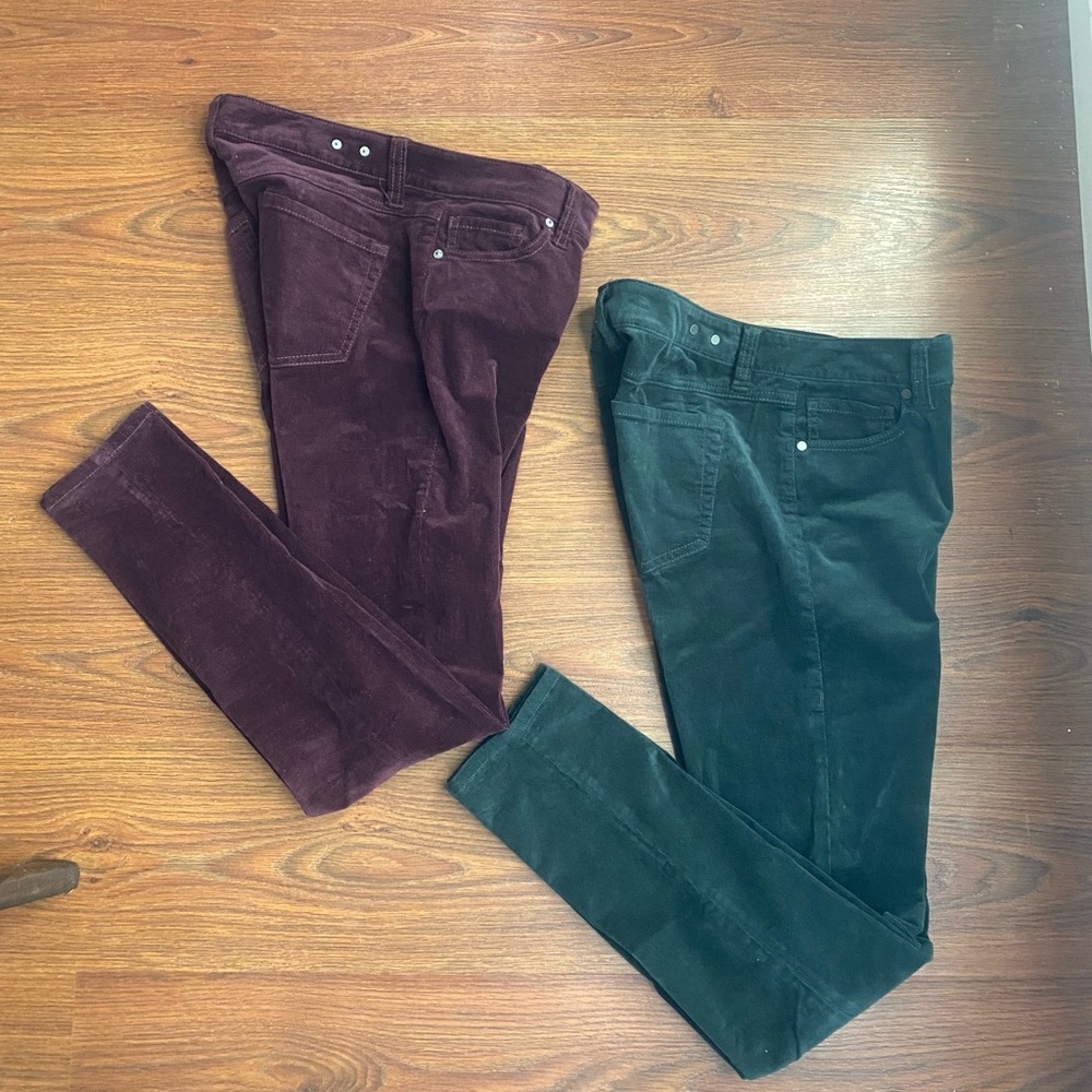 CAbi Corduroy Pants in Burgundy and Green